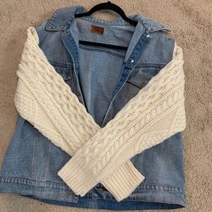 NWOT boutique denim jacket with knit arms